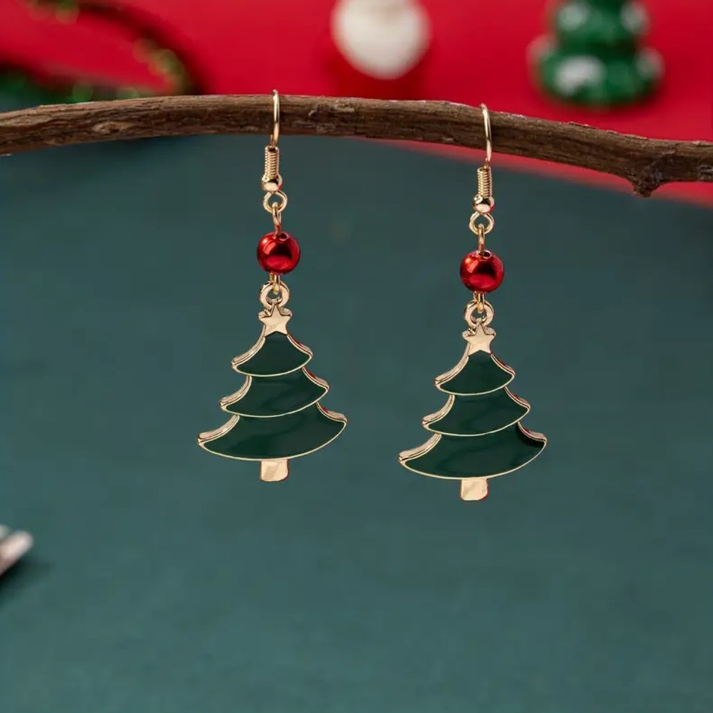 Christmas Tree Earrings with Red Beads Christmas Earrings Christmas gift 🎄 - Picture 3 of 5